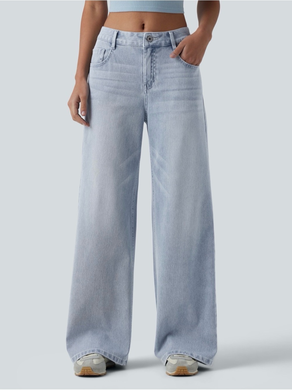 Halara Flex Mid Rise Washed Baggy Wide Leg Casual Jeans with Pockets